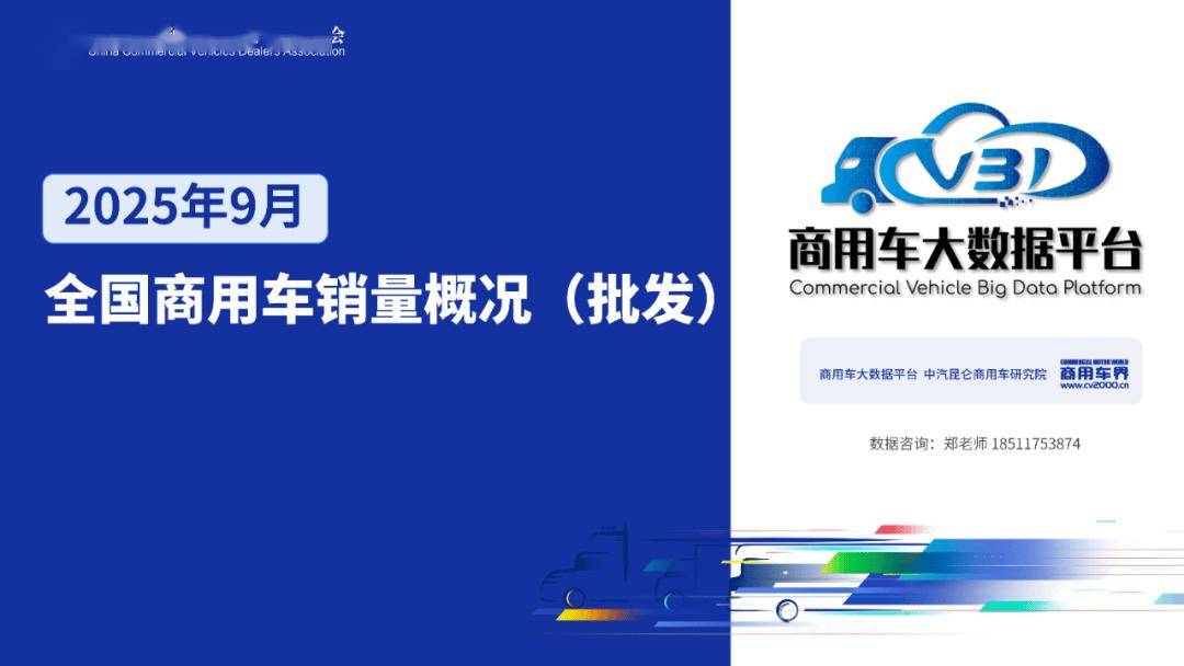 2025年9月全國商用車整體銷量(批發)為36.79萬輛,同比增長29.61%,環比增長16.31%